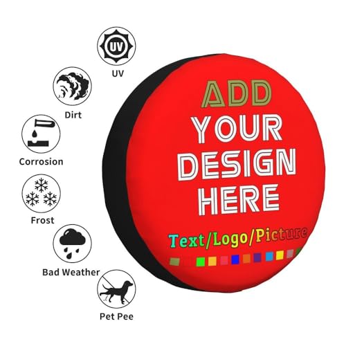 Image of Custom Spare Tire Cover 14-17 Inch, Personalized Universal Wheel Cover Add Your Own Photo Text Logo Waterproof Dust-Proof Tire Covers Protectors for Trailer Truck SUV Universal, Red