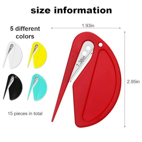 VIVIIHOO 15 Stück Brieföffner & Paketöffner Mini - Effizientes Folienmesser mit scharfen Kanten für Umschläge, Pakete und Papierschnitt in 5 Farben (Schwarz, Weiß, Rot, Gelb und Grün)