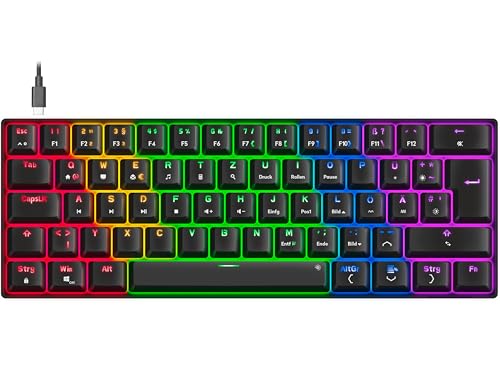 Speedlink Atmos - Clavier Gamer mécanique de Jeu RGB 60%, Filaire, Brown Switches, Plaque Acier Robuste, câble USB-C Amovible, rétro-éclairé, Layout...