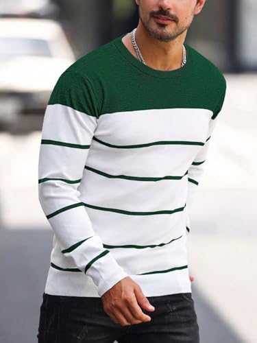 Men's Color Block Striped Sweater Long Sleeve Crewneck Pullovers Casual Slim Fit Fall Knit Tops3