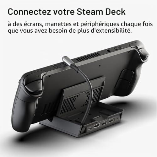 Skull & Co. SteamDock with Detachable Portable USB Hub HDMI TV Adapter for Steam Deck, ROG Ally, Smartphone and MacBook- Black (with Extension Cable) – vue 2