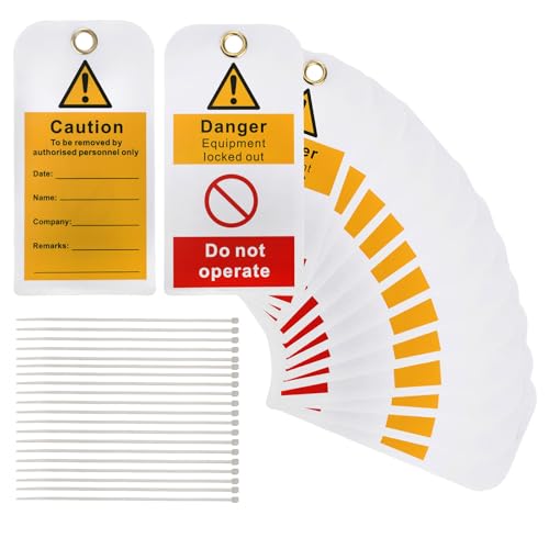 Frcctre 50 Pack Lockout Tagout Tags with 50 Zip Ties, 3 x 5.75 Inch Danger Do Not Operate Loto Tags Tear & Water Resistant Loto Tags for Lock Out Tag Out and Equipment Repair, OSHA Compliant