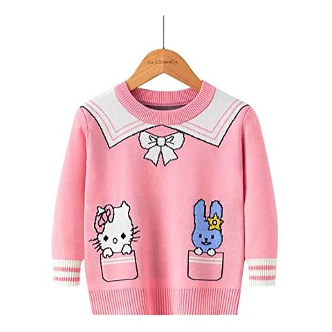 Nemopter Girls' Knitted Christmas Jumper with Round Neck and Long Sleeves - Pink - 6-7 Years Cover