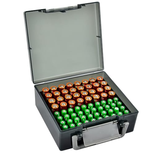 Batteriebox Batterie Aufbewahrungsbox Organizer Tasche für AA AAA Batterien, 72 Batterien Aufbewahrung Behälter für Heimorganisation (Batterien Nicht Enthalten)-Schwarz