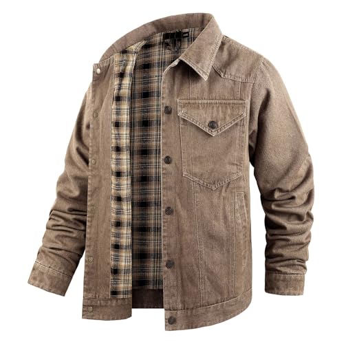 Men's Western Plaid Jacket Lightweight Flannel Casual Plus Size Jacket Truck Driver Denim Jacket Fall Winter