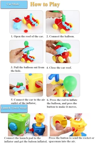 Image of PLUSPOINT Balloon Powered Cars Balloon Launcher Toy Set, Creative Inflatable Balloon Pump Racing Car Intelligence Education Preschool Children's Toys. (Balloon Launcher) (Multicolour)