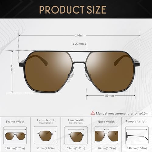 Image of SUNGAIT Polygon Aviator Sunglasses for Men Polarized Trendy Square Sun Glasses Retro Pilot Shades UV Protection