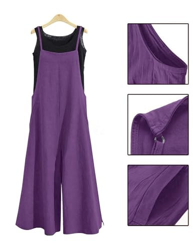 Image of YESNO Women Casual Loose Long Bib Pants Wide Leg Jumpsuits Baggy Cotton Rompers Overalls with Pockets PZZTYP2