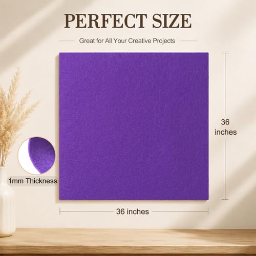 Image of Purple Large Felt Fabric 36 inch x 36 inch (1 Square Yard), 1mm Stiff Felt Sheet, Nonwoven Fabric for Crafts, DIY Projects, Art, Sewing, Lining & Decorations