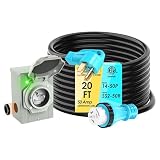 CircleRiver 50 Amp 20 Feet Generator Cord and Power Inlet Box Combo Kit NEMA 14-50P Male to SS2-50R STW 6/3+8/1 AWG 125/250V Twist Locking with Inlet Box for Generator to House