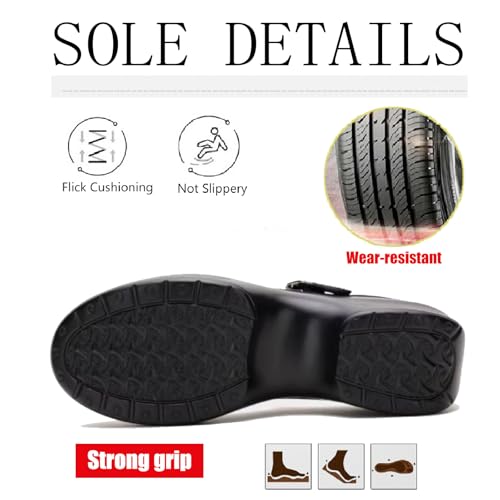 Women's Canvas Platform Mary Janes Pumps with Adjust Buckle Strap Casual Comfortable Closed Round Toe Orthopedics Block Heels Sandals for Prom Work Walking Shoes4