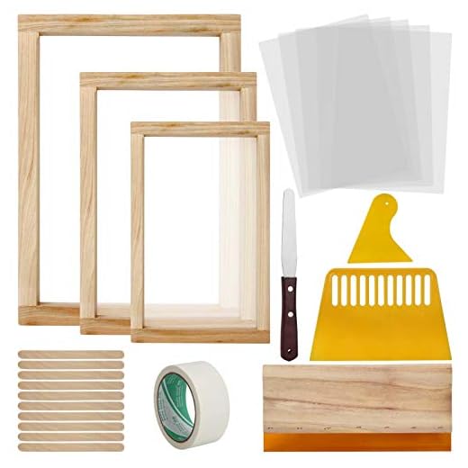 Colovis 23 Pcs Screen Printing Starter Kit, Include 3 Sizes Wood Silk Screen Printing Frame, Screen Printing Squeegees, Transparency Inkjet Film, Masking Tape and Ink Spatula for Screen Printing