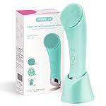 PRITECH Silicone Face Scrubber, Rechargeable Facial Cleansing Brush with Heat Massage End, Vibrating Exfoliator Scrubber for Deep Cleaning, Waterproof Face Brush for Women and Men (Green)