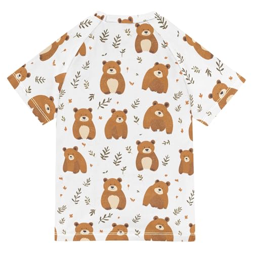 ALAZA Kids Rash Guard Girls Boys Toddler Swim Shirts Short Sleeve Bear Leaf UPF 50+ 3T2