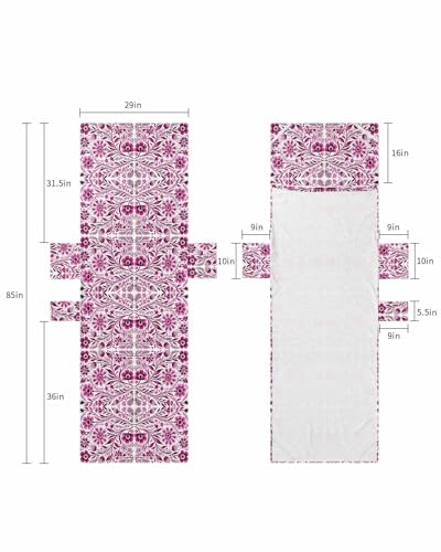 Pink Boho Beach Lounge Chair Towel Cover, Soft Chaise Lounge Towel with Side Pockets Patio Pool Chairs Cover for Beach/Pool Sunbathing 29x85 Ethnic Tribal Floral Abstract Art Aesthetics