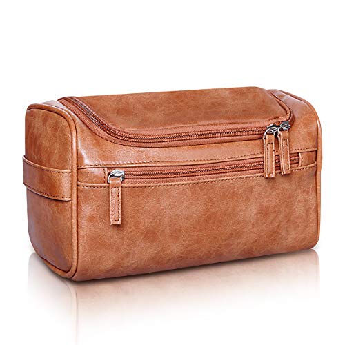 VASKER Travel Toiletry Bag Leather Dopp Kit Hanging Toiletry Organizer Makeup Bag Waterproof Portable Bathroom Cosmetic Bag Business Gift for Men