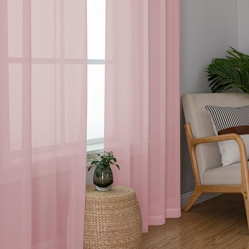 Image of Chyhomenyc Sheer Blush Pink Curtains 90 inches Long 2 Panels, Light Filtering Soft Airy Solid Elegant Voile Window Treatment Drapes for Bedroom Living Room Wedding Party Decor, 42 Wx90 L Inches