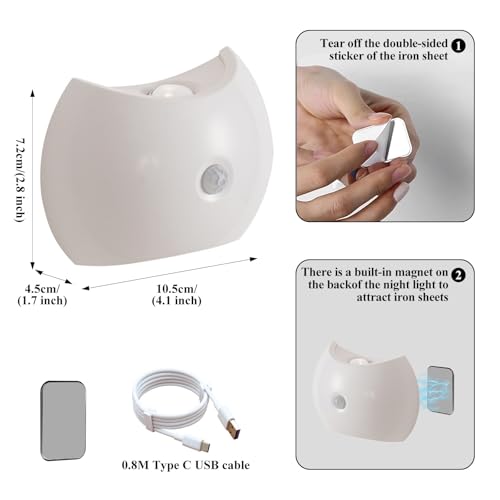 Apliques de pared para interior LED autoadhesivos imantados con sensor de movimiento negro 6