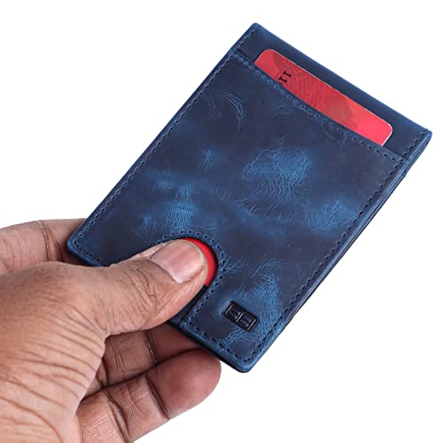 Image of Brooklyn Bridge Genuine Leather Money Clip Wallet for Men Crazy Horse Blue - Premium Slim RFID Protected Wallet with Cash Clip & Multiple Card Slots, Stylish Front Pocket Design, Gift for Men