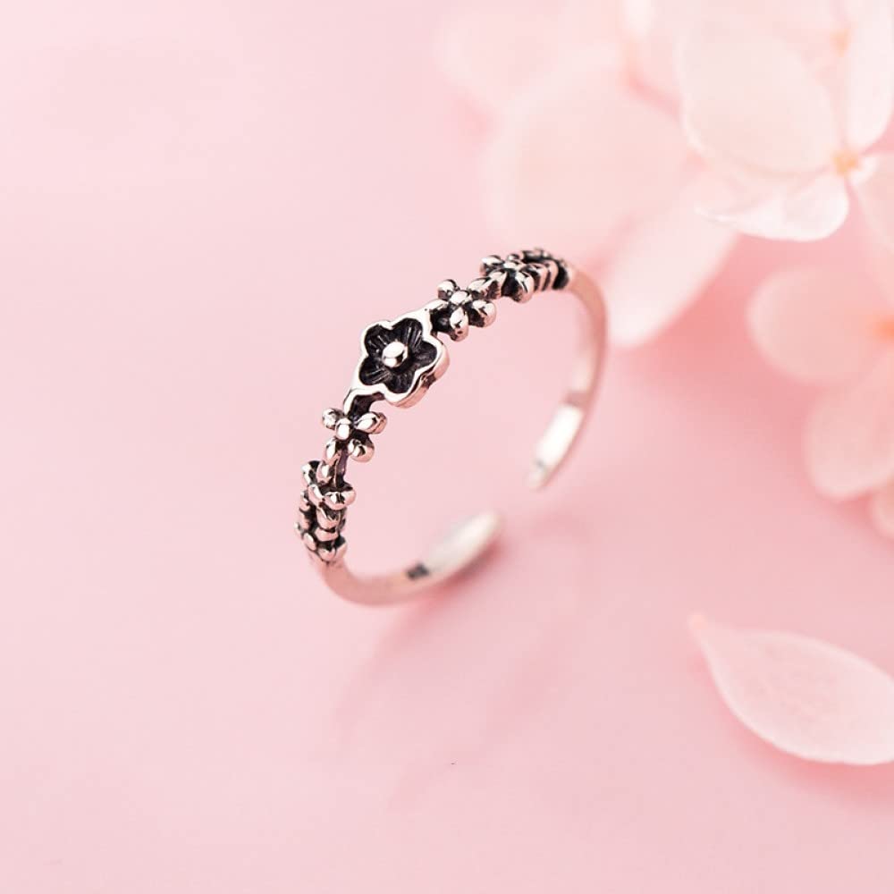 HGJH Ring Silber 925 Damen, S925 Sterling Silber Fünf Blütenblatt Blume Ring Verstellbare Ringe Temperament Offener Ring Silber Daumenring Ewigkeitsring Hochzeit Charme Schmuck Geschenke Für Männer M