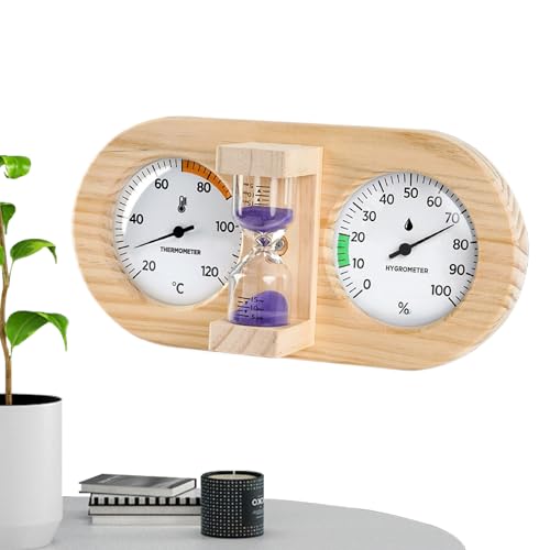 Medidor De Humedad   Termohigrómetro De Sauna De Madera   Termómetro De Sauna 3 En 1, Doble Con Reloj De, Marco De Madera Para Montaje En Pared Temporizador De De 15 Minutos Para In