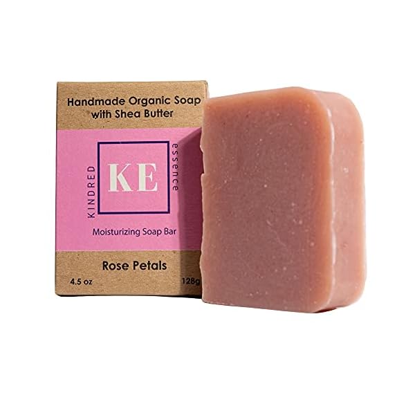 JenSan Home and Body Rose Petals Natural Organic Shea Butter Moisturizing Soap Bar - Handmade with Essential Oils