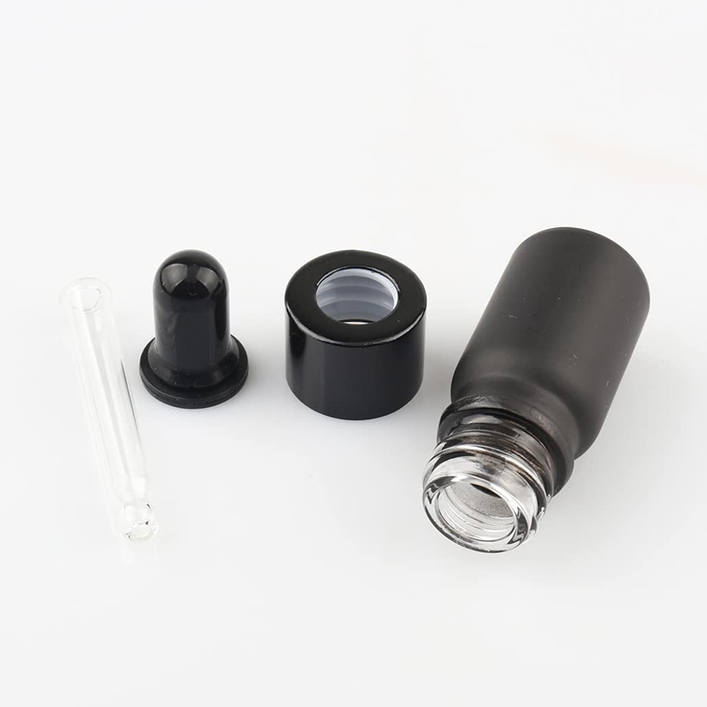 24 Piezas Negro Mate Frasco Cuentagotas Cristal 50ml, Botellas Cuentagotas Vacío con Pipeta de Vidrio Negro, para Fragancias de Aromaterapia de Aceites Esenciales, Masaje, Viaje