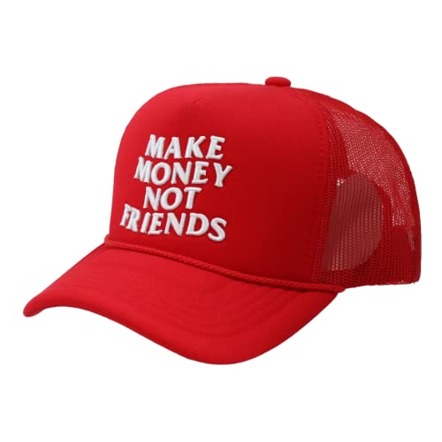 MU:KA: Foam Front Rope Trucker Hats Women Men Streetwear Trucker Hat Mesh Back Baseball Cap Adjustable Snapback (Make Money Not Friends (Red))