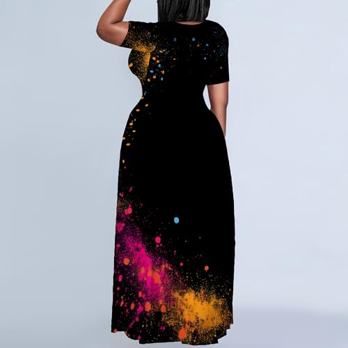 Image of PinkPatty Plus Size Dress for Women Casual Crew Neck Short Sleeve Maxi Dress Oversized Summer Beach Dresses with Pockets
