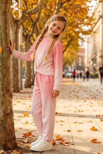 Image of Arshiner Girls 2 Piece Outfits Fashion Twist Front Tracksuit Long Sleeve Pullover Sweatshirt Sweatpants Jogger set Sweatsuit