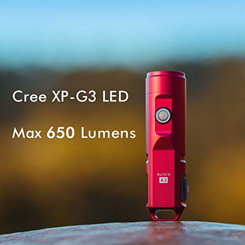 Wiederaufladbare USB-Taschenlampe, 650 Lumen, Speichermodus, kleine LED-Taschenlampe, Aluminiumlegierung, RovyVon A3 (Rot: Cree XP-G3)