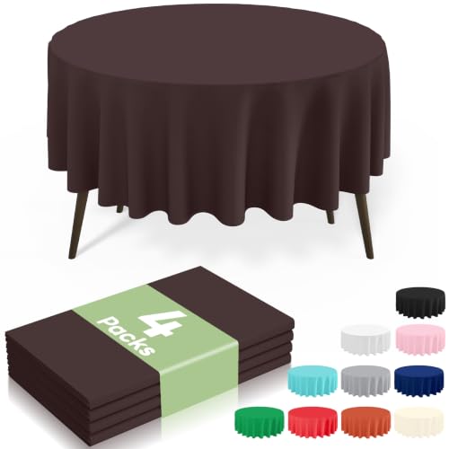Image of misaya 4 Packs Disposable Plastic Table Cloth, 84 inch Round Waterproof Tablecloth, Leakproof & Sturdy Decorative Table Covers for Picnic, Party and Outdoor, Coffee