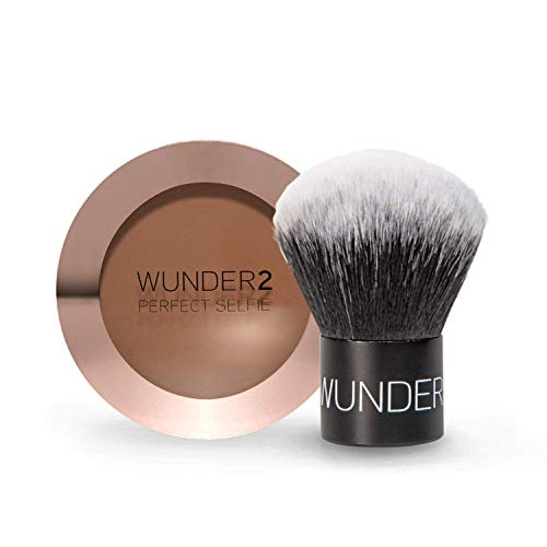 WUNDER2 PERFECT SELFIE Makeup Kit Bronzing Veil Bundle with Kabuki Brush HD Photo Finishing Powder Matte For Shine-Free Finish Pressed Compact, Sunkissed Bronzer Contour
