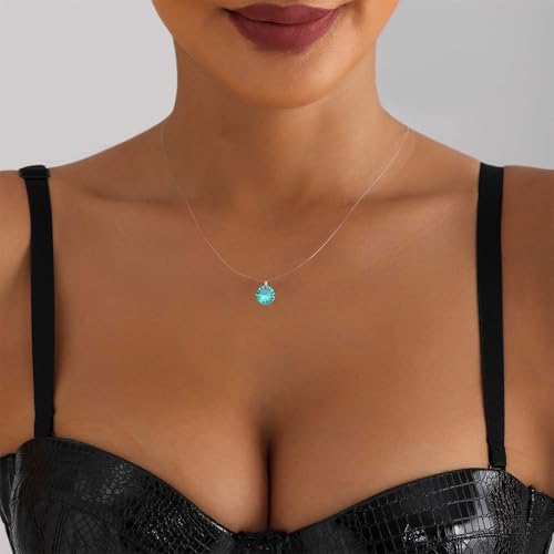 Aneneiceera Colar vintage com pingente de cristal verde minúsculo colar gargantilha de strass prata