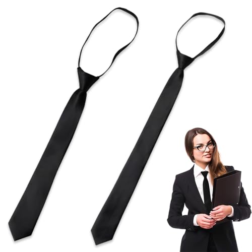 2 Pièces Cravate noire pour femmes, Cravates pré-nouées, Cravates réglables avec fermeture éclair, Cravate JK-Uniform avec fermeture éclair, pour fille Cérémonie de remise des diplômes Mariage