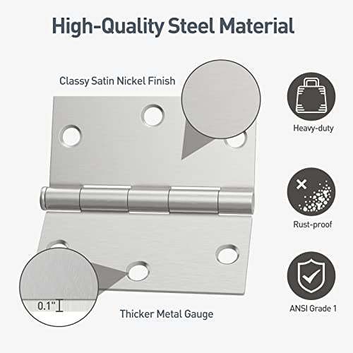 Hosom 12 Pack Door Hinges 3.5 Inch With Square Corner, Satin Nickel Interior Door Hinge For Bedroom, Bathroom, Cabinet, And More #TOP3