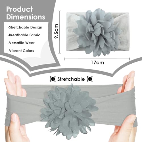 Image of SYGA PACK OF 6Headbands Nylon Flower Soft Stretchable Hairband for Newborn Infant Toddler Kids For 0-3 Year (Multicolor)
