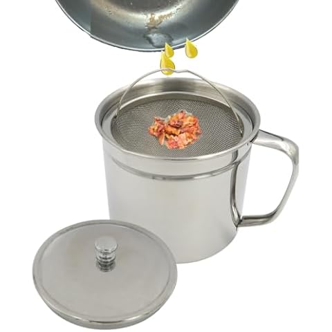 Evelots Bacon Grease Container with Fine Mesh Strainer Cover