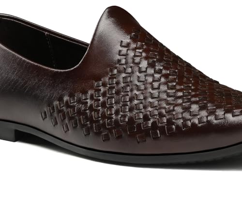Image of LOUIS STITCH Men's Ethnic Weaved Textured Slip On Mojari's | Stylish Nagra Juti for Men | Lightweight and Comfortable Stylish Juti's and Mojari's for Kurta Pajama | LSAXNGWE