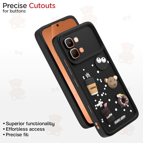 Image of Pikkme Back Cover for Infinix Note Edge 5G | 3D Bear Silicone Cute & Fun Coffee Cartoon | Full Body Protection Bumper Case (Black)