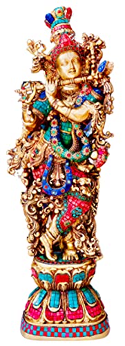 Estatua de Krishna de Latón y Acabado en Piedra 30 in 37 lb