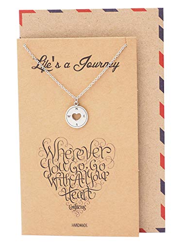Quan Jewelry Compass Pendant Necklace Graduation Gifts For Woman, Inspirational Jewelry, Appreciation Gift, Journey Charm, Motivational Quote With Greeting Card #TOP22