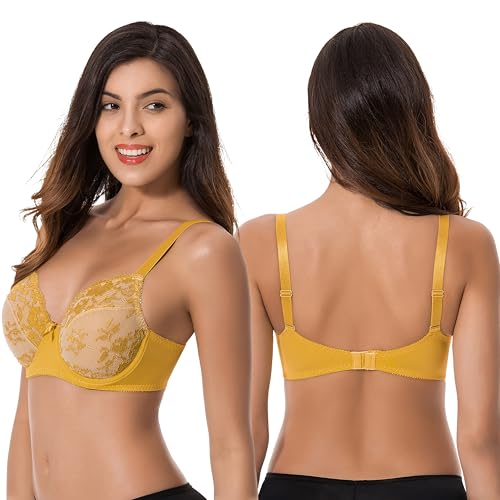 Curve Muse Semi-Sheer Balconette Underwire Lace Bra and Scalloped Hems (2 or 3 Pack)3