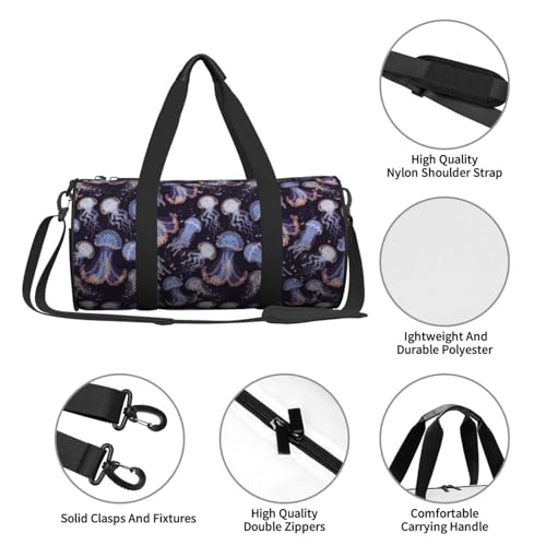 Travel Duffle Bag, Blue Jellyfish Print Sports Gym Bag for Women Men, Carry On Bag Weekender Overnight Duffel Bag, Personal Item Travel Bag4