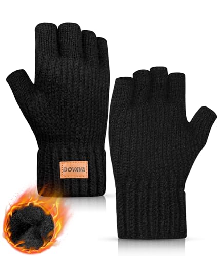 DOVAVA Guantes Invierno para Hombre y Mujer, Térmicos con Pantalla Táctil, de Punto Elástico con Forro Cálido para Running, Ciclismo y Conducir (Negro)