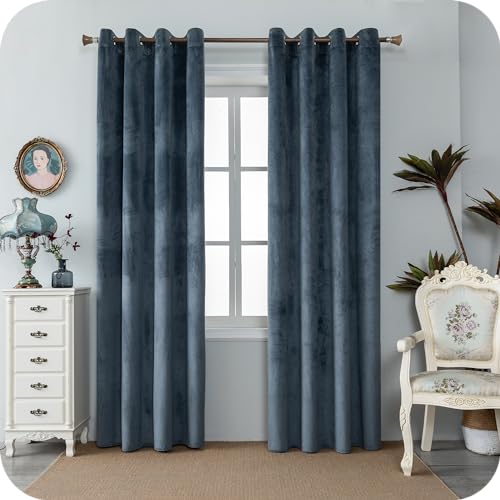 GIRASOLE HOME Paire de rideaux Adélaïde doux occultants thermiques en velours 2 panneaux de 140 x 220 cm avec œillets gris