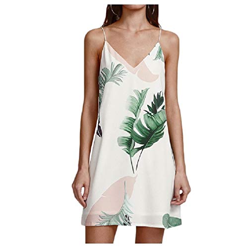 Zimaes Vestido curto de praia casual com gola V e estampa solta, Branco, XX-Large