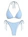 ZAFUL Textured Halter Bikini for Women 2 Piece Triangle Bikini Sets Sexy High Cut Bathing Suit Side Tie Swimsuits Blue Stripe S