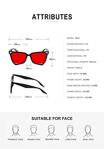 Men and Women Cat Eye Large Frame Color Sunglasses Outdoor Sunshade Decoration (Color : G, Size : Medium)3
