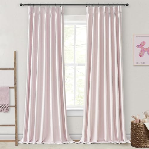 Image of Baby Pink Linen Nursery Curtains 2 Panels Pinch Pleated 102 Inches Long, Thermal Blackout Curtains White Backing Princess Room Darkening Drapes Fabric Thick for Bedroom Windows Treatment(40 inchWx102 inchL)